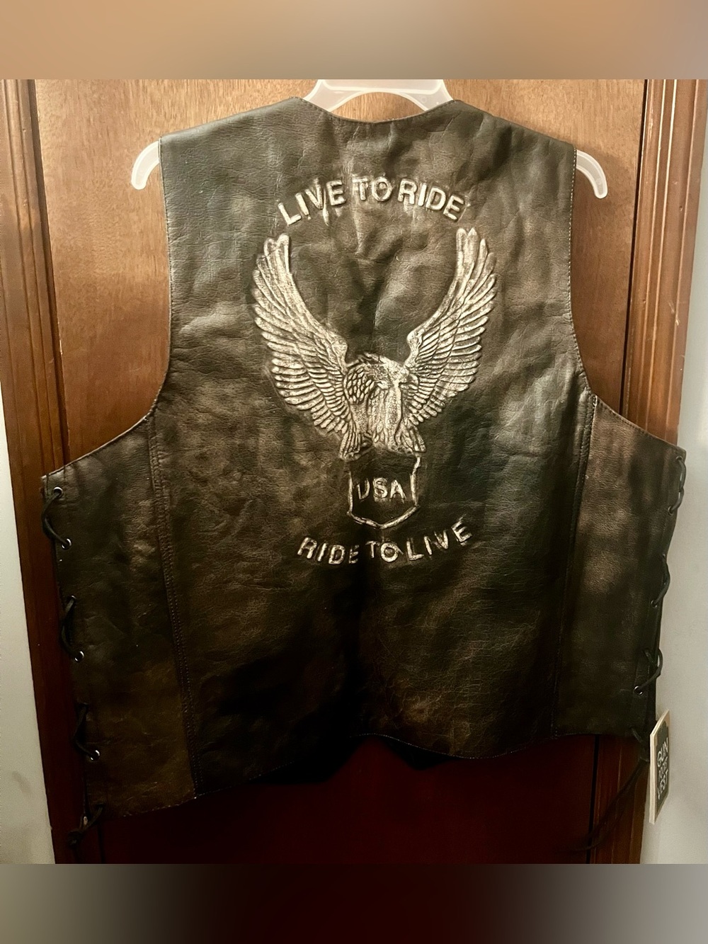 Size 54 Dream Apparel Brown Leather Biker Vest Live to Ride Fits 3XL